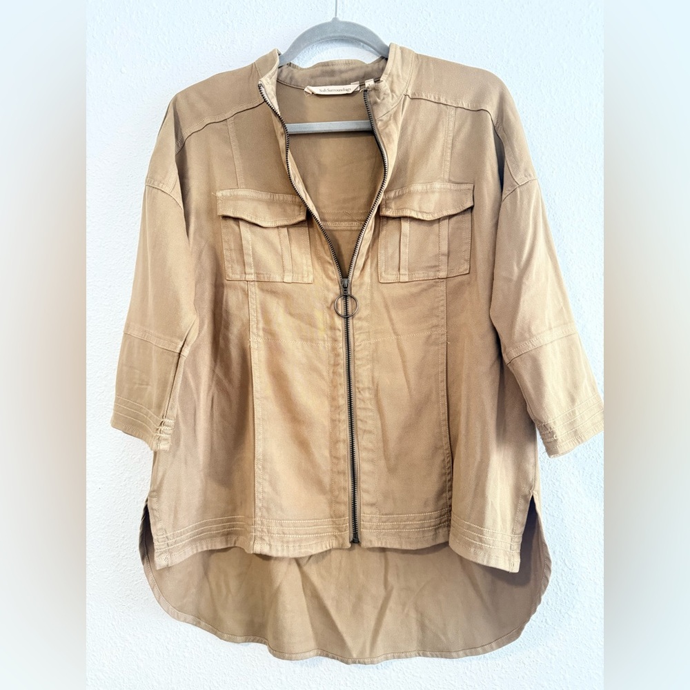 Soft Surroundings Cargo Zip Up 3/4‎ Sleeve Blouse Top Size S Super Soft